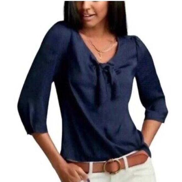 Cabi navy blue swiss dot knot tie front top size Small #5525 - Picture 16 of 16